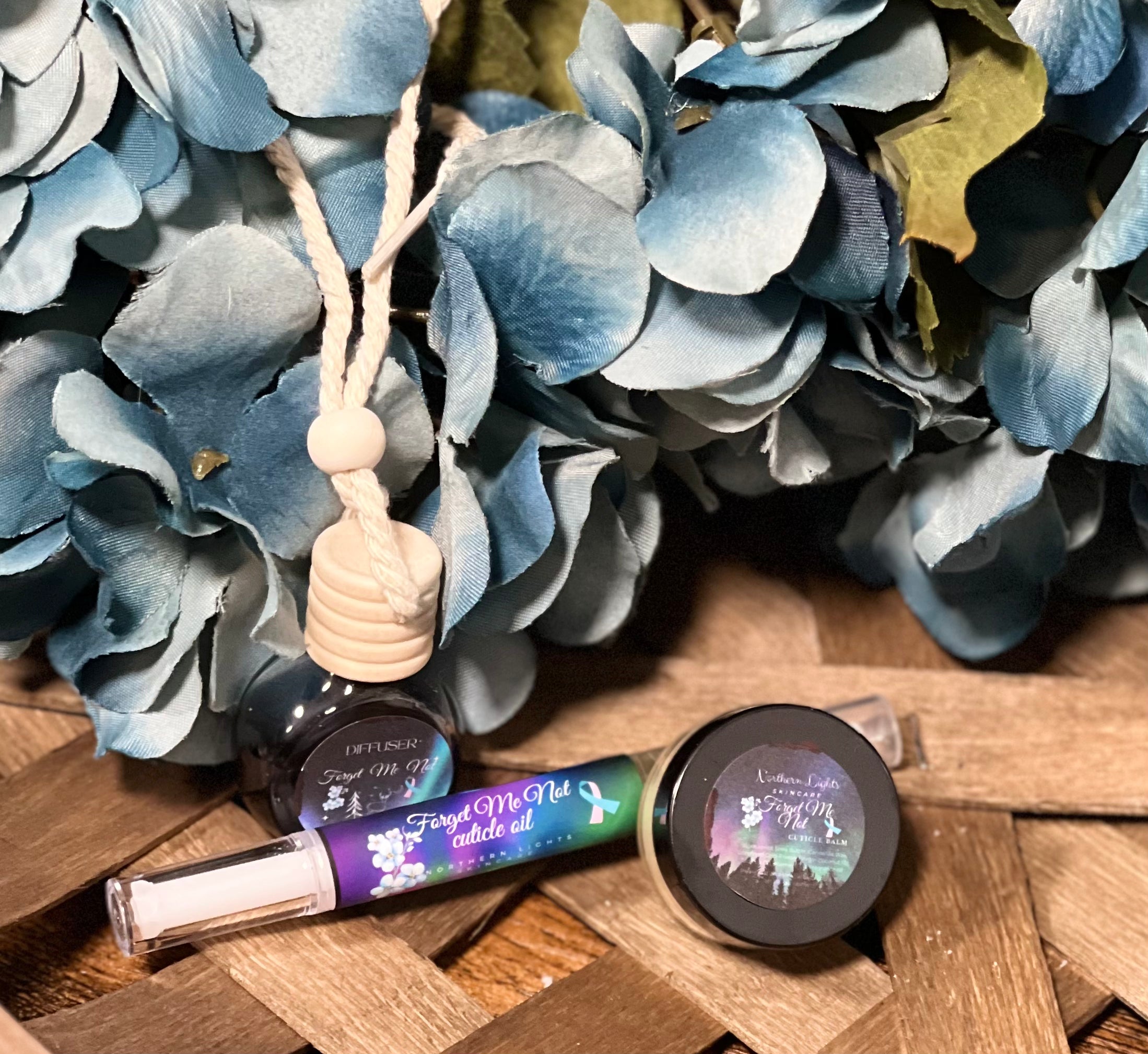 Thinking of You Bundle (forget me not- cuticle pen, car diffuser, cuticle balm)